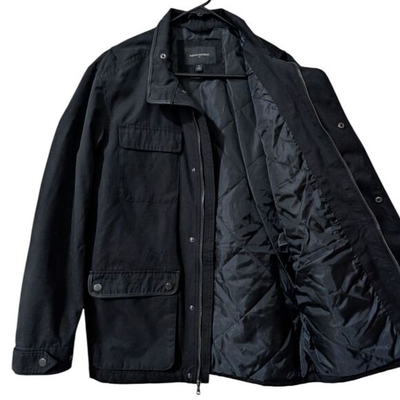 Banana Republic Black Quilted Field Jacket Men's S Faux Leather Trim - Picture 5 of 11